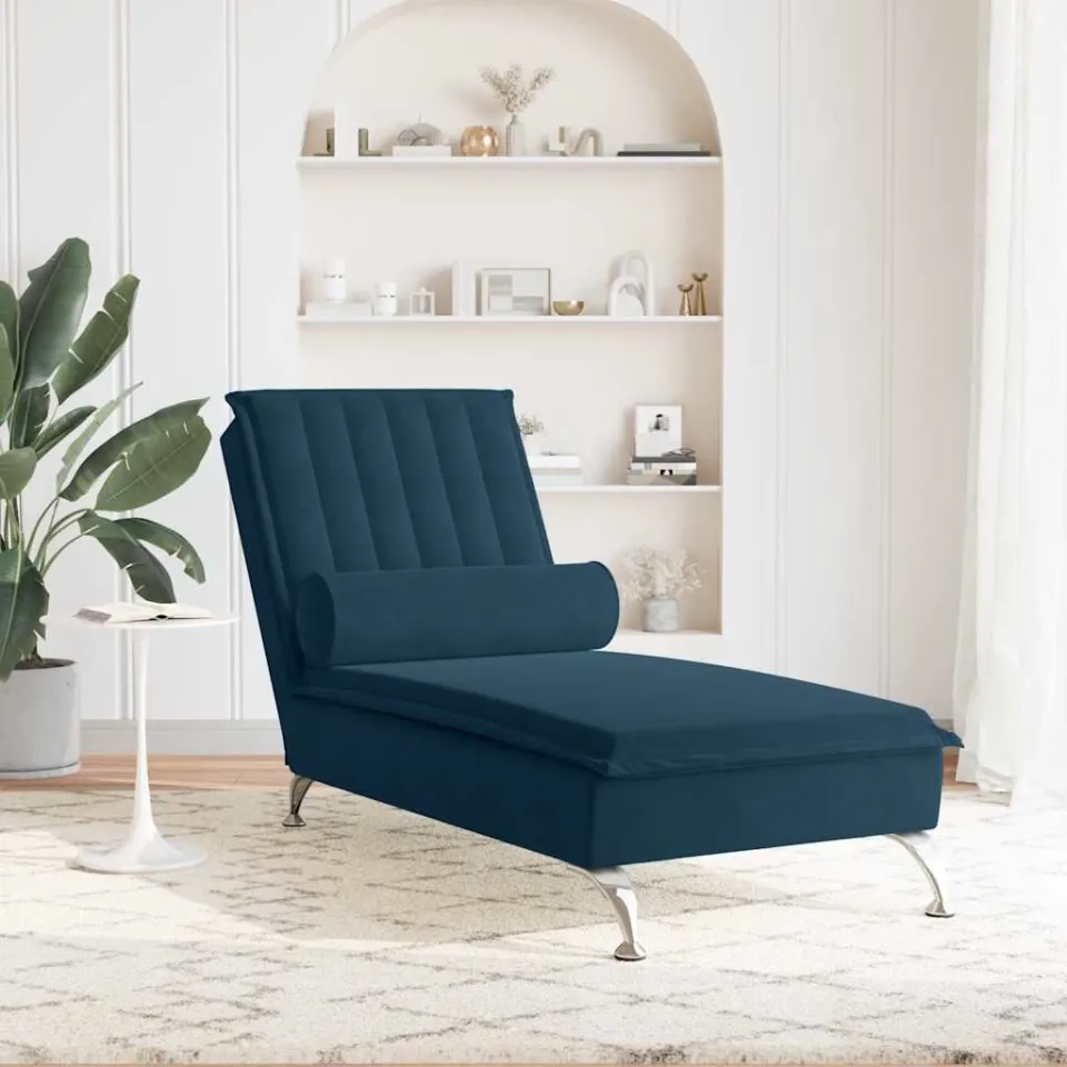 vidaXL Massage chaise longue met bolster fluweel blauw, foto 2