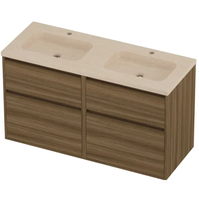 Proline Rollo Badmeubelset Hardsteen Elegant Greeploos 120x46x67 cm Sand Stone Caramel Walnut Houtlook