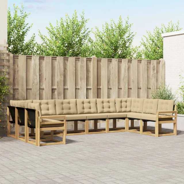 vidaXL Buiten bankenset 10 st 10-zits Wit en Beige Bruin
