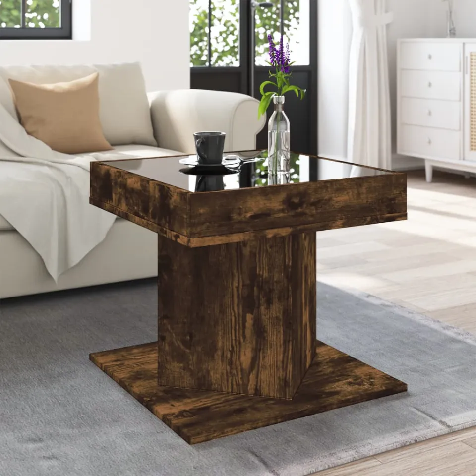 vidaXL Salontafel met LED 50x50x45 cm bewerkt hout gerookt eikenkleur, foto 3