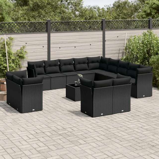 vidaXL 14-delige Loungeset met kussens poly rattan zwart, foto 2
