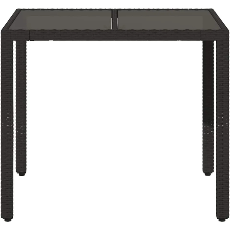 vidaXL Tuintafel met glazen blad 90x90x75 cm poly rattan zwart, foto 4