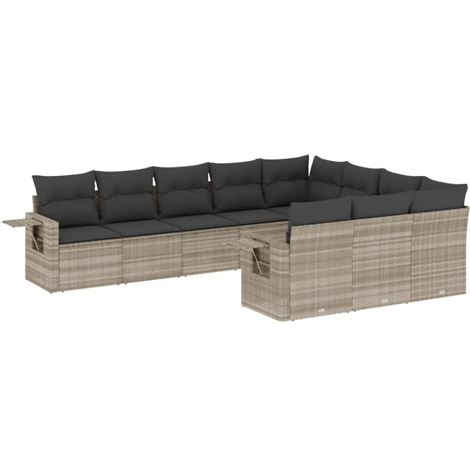 vidaXL 10-delige Loungeset met kussens poly rattan lichtgrijs grijs, foto 3