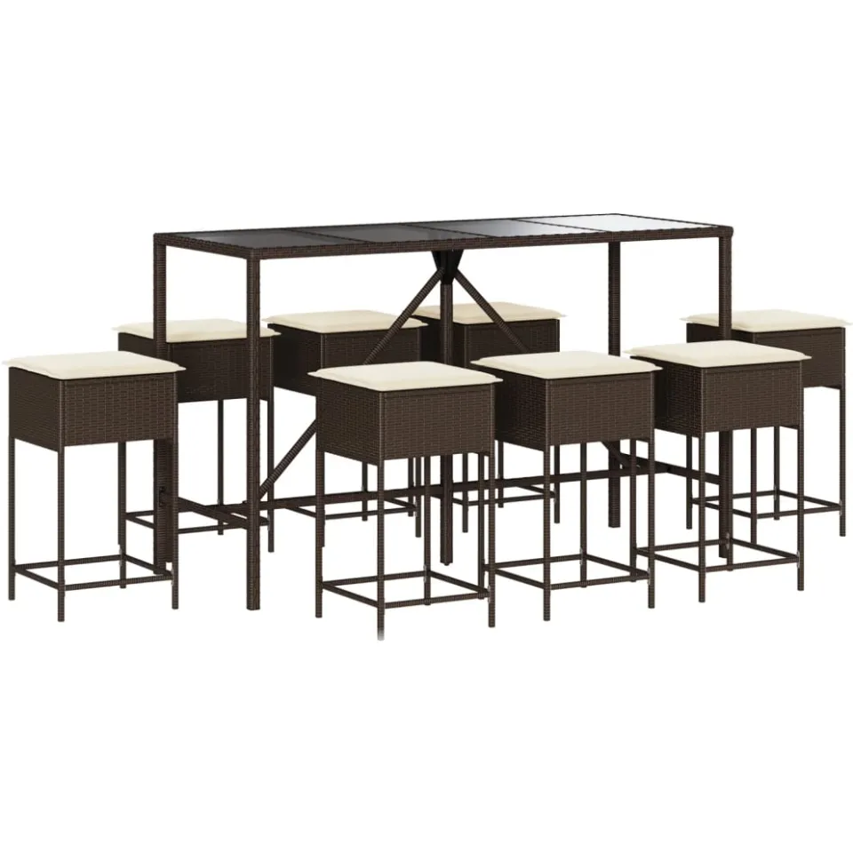vidaXL 9-delige Tuinbarset met kussens poly rattan bruin, foto 4