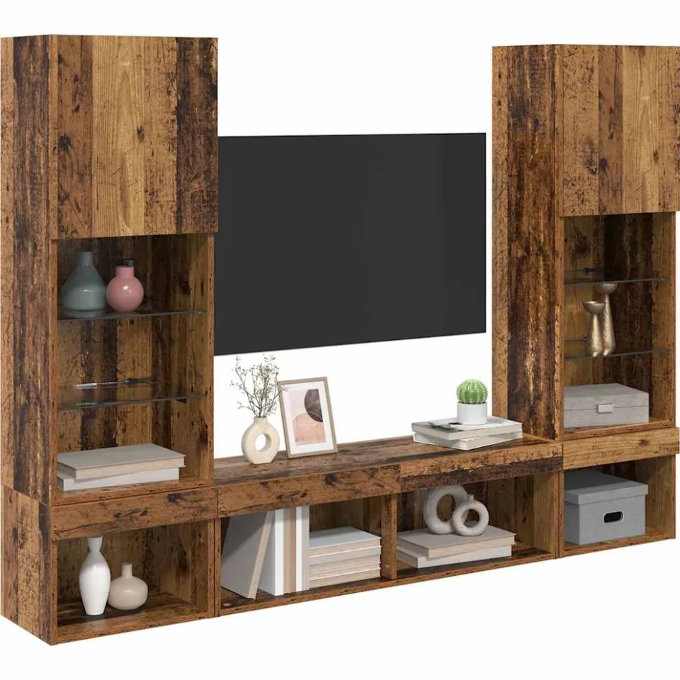 vidaXL TV Wand Eenheden met LED 5 st 40,5 x 30 x 102 cm Oud hout bruin, foto 3