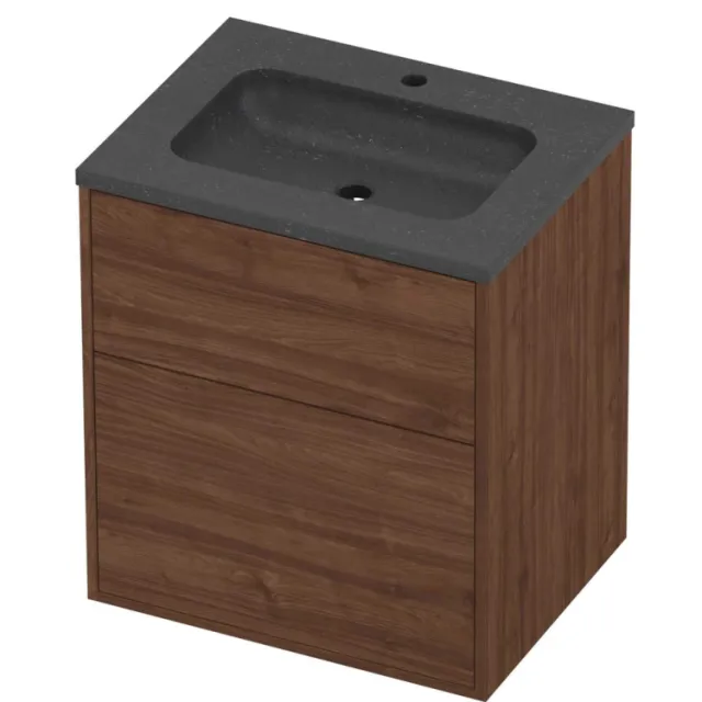 Proline Rollo Badmeubelset Hardsteen Elegant In Kader 60x46x67 cm Blue Stone Indian Walnut Houtlook