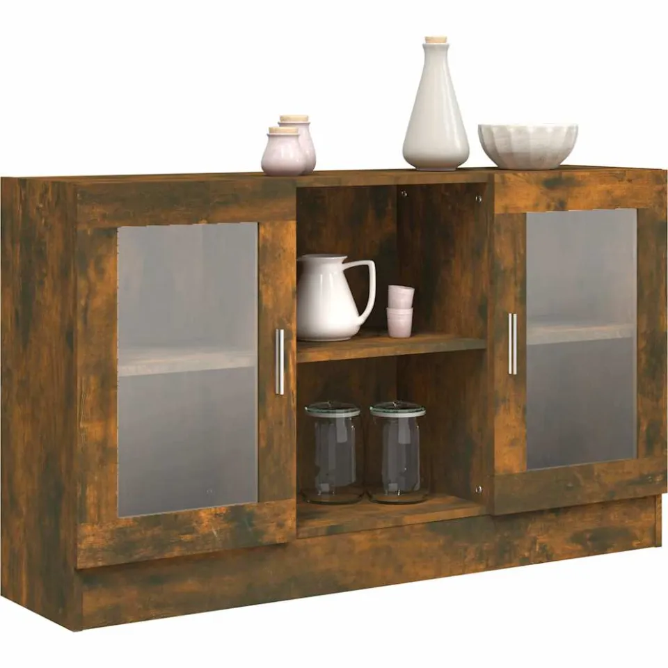 vidaXL Vitrinekast 120x30,5x70 cm bewerkt hout gerookt eikenkleurig Bruin