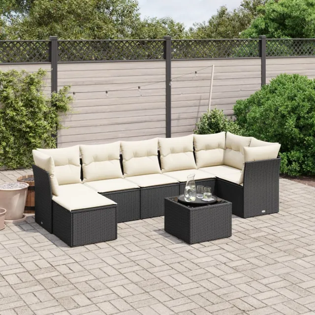 vidaXL 8-delige Loungeset met kussens poly rattan zwart, foto 2