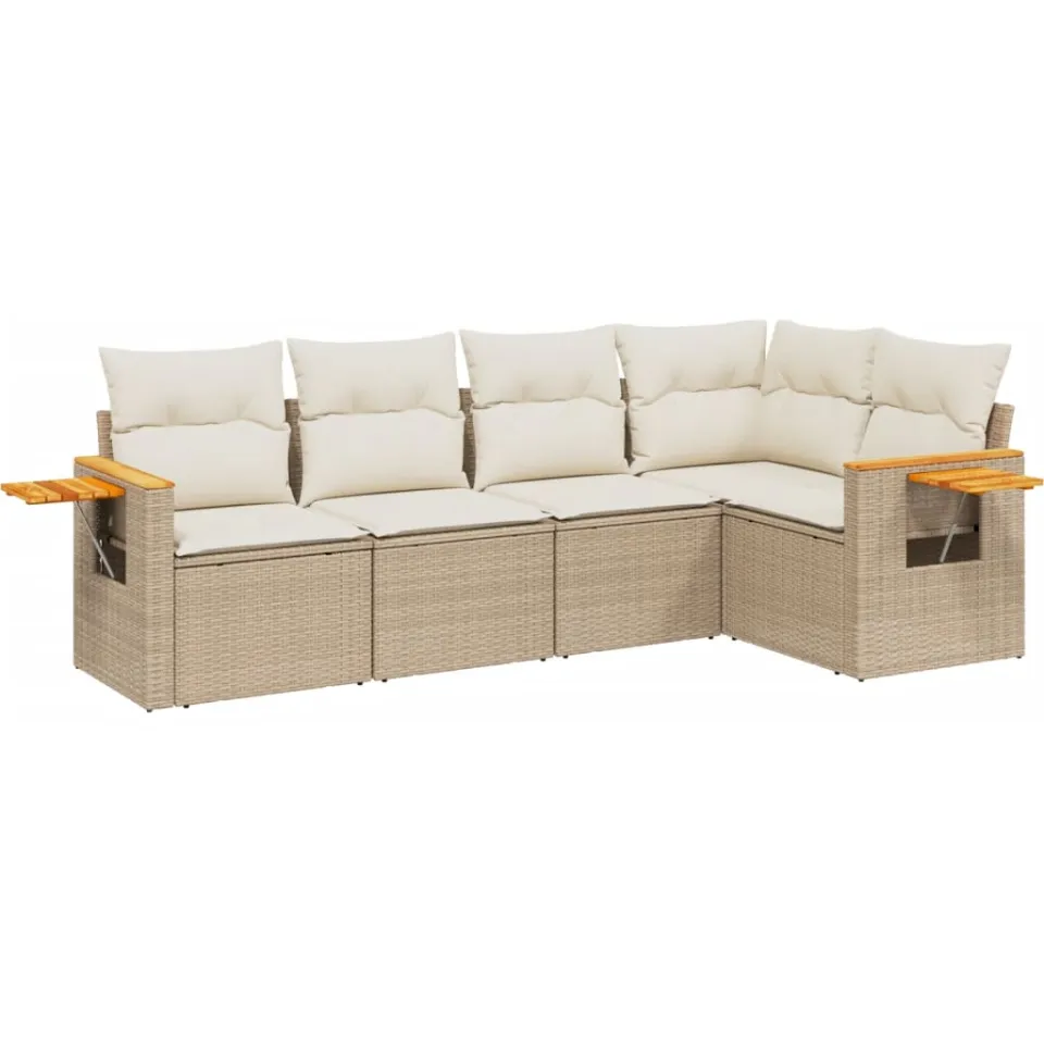 vidaXL 5-delige Loungeset met kussens poly rattan beige