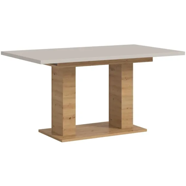 Furnilux Moderne eettafel in kasjmier look - Verstelbaar design met dubbele zuilen - Elegante eetkamer oplossing Beige