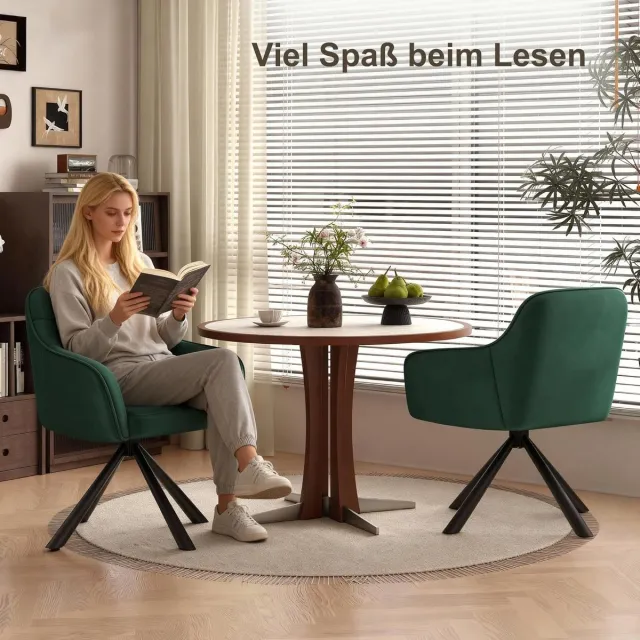Laura Eetkamerstoel Draaibaar 360° met Armleuningen, Fluwelen Bekleding, 45x43x81 cm – Luxe Comfortabele Stoel voor Eetkamer, Keuken, Woonkamer en Kantoor, Set van 2 – Laura Groen