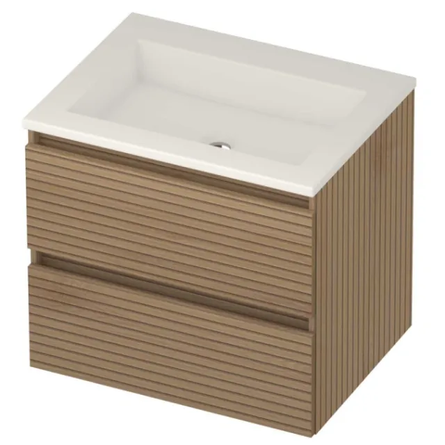 Basic-Line Aura 46 Badmeubelset Acryl Zonder Kraangat Greeploos 60x46x54 cm Lamello Oak Glans Wit
