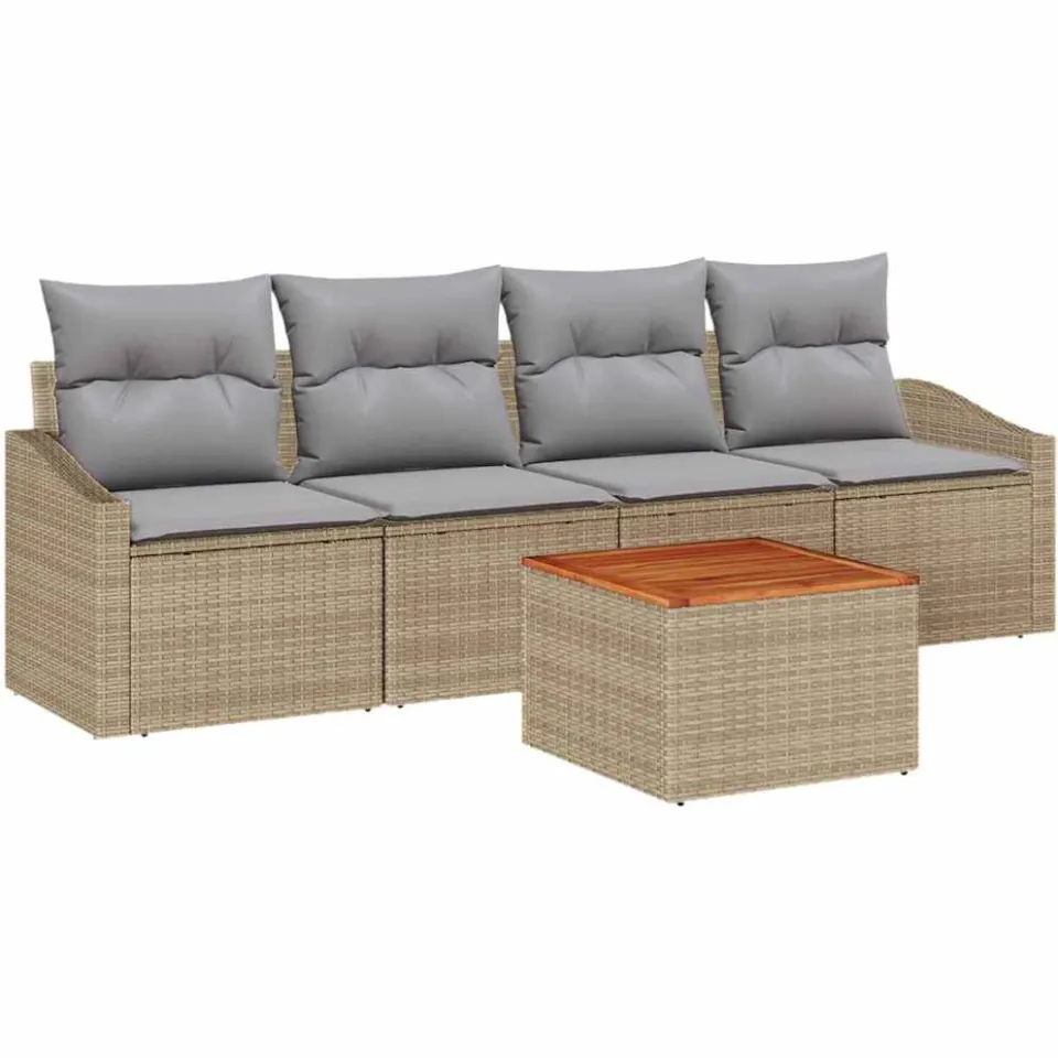 vidaXL Tuinbankenset 5 st Beige en Licht Grijs poly rattan, foto 4