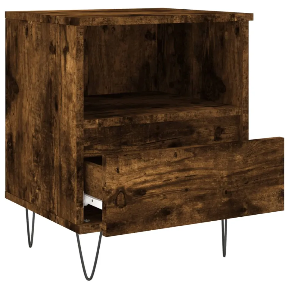 vidaXL Nachtkastje 40x35x50 cm bewerkt hout gerookt eikenkleurig