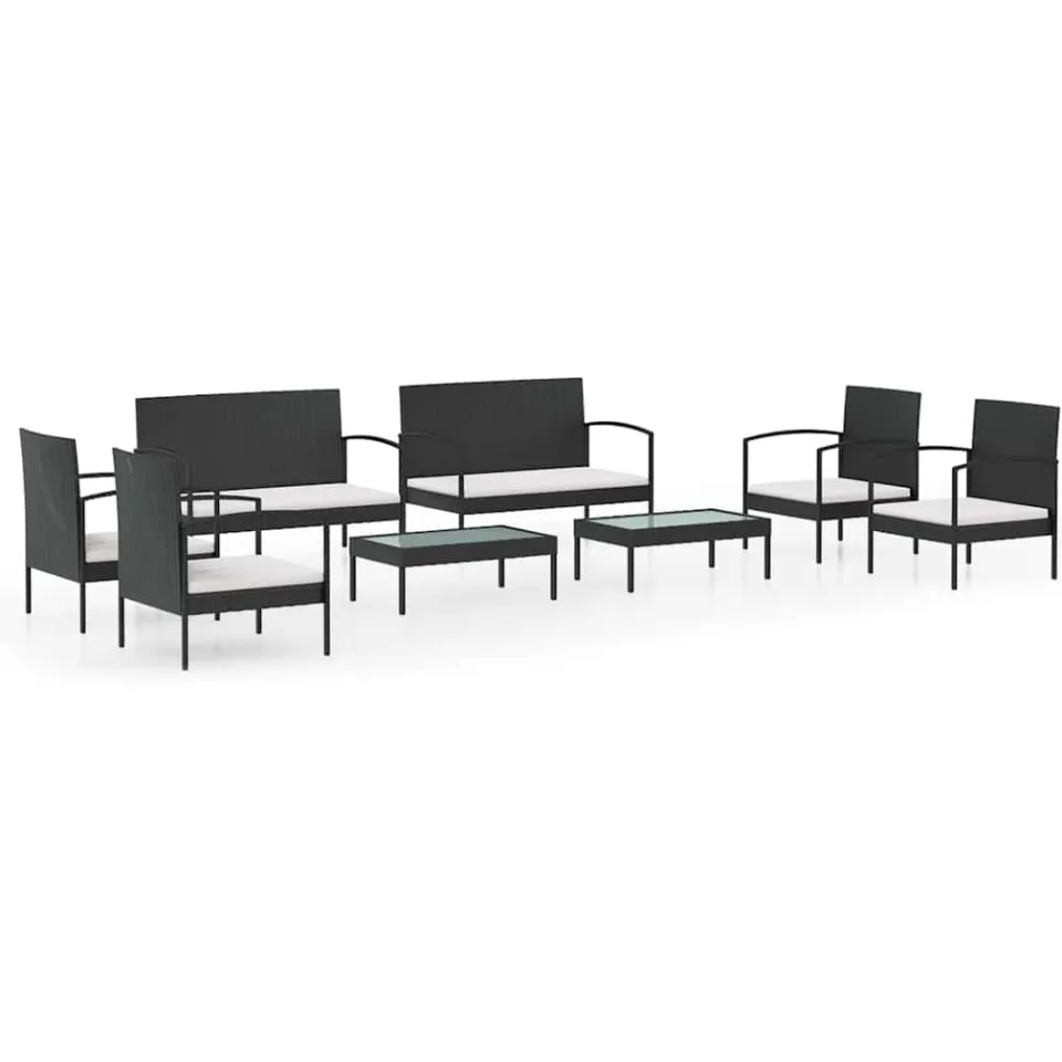 vidaXL 8-delige Loungeset met kussens poly rattan zwart, foto 3