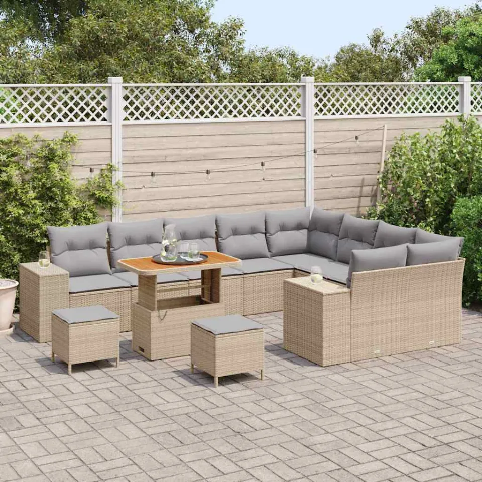 vidaXL Tuin Sofa Set 12 st Beige poly rattan, foto 3