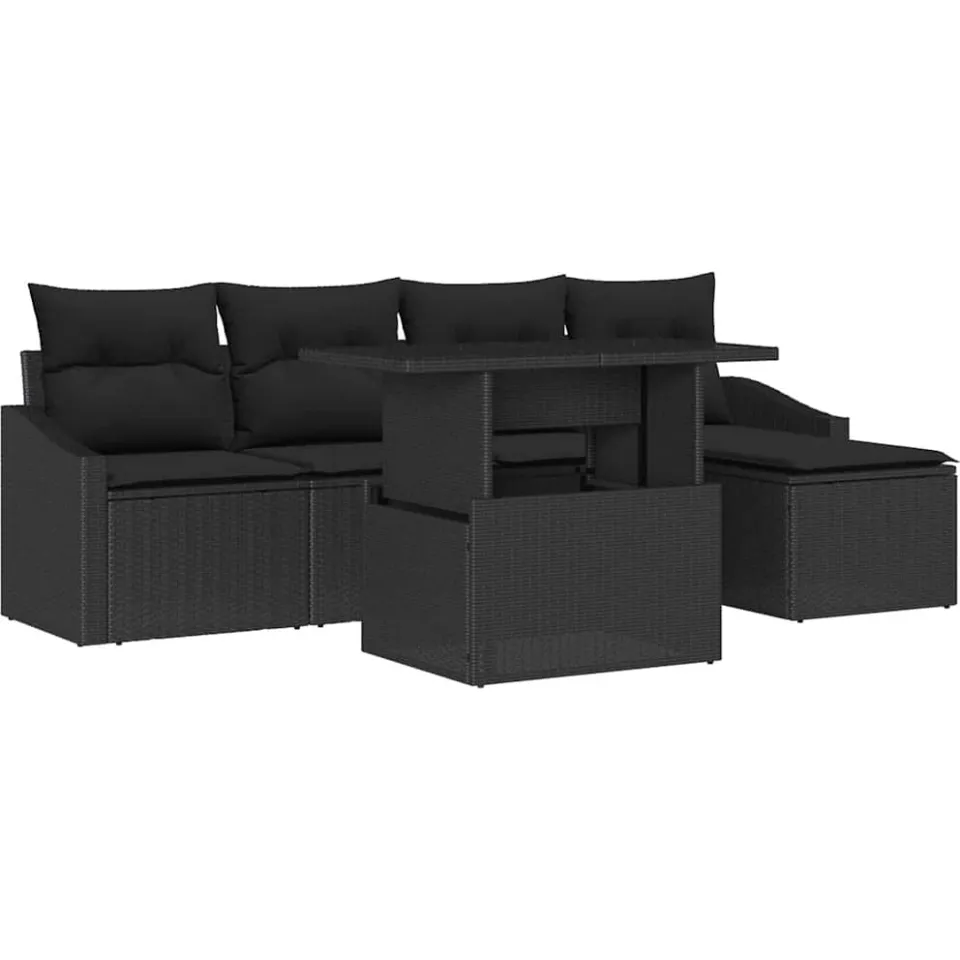 vidaXL Tuin Sofa Set 6 st Zwart poly rattan