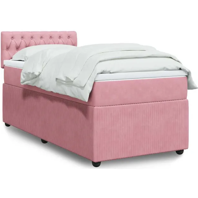 vidaXL Boxspring met matras fluweel roze 80x200 cm