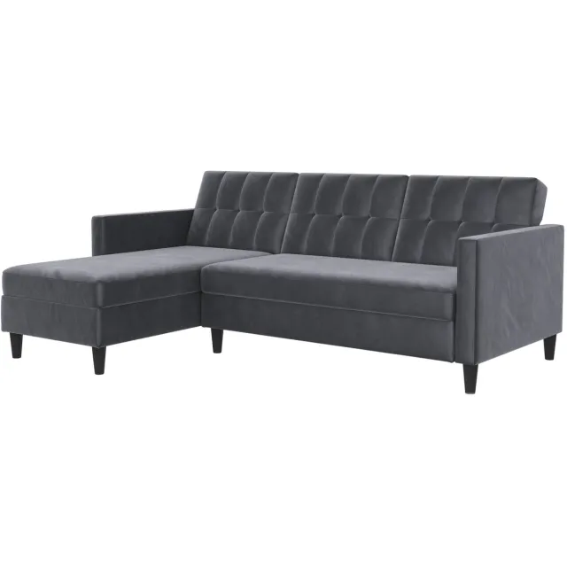 I.T.T. Hartford II Hoekbank met Slaapfunctie, Opbergruimte en Verstelbare Rugleuning - Antraciet Fluweel - 213 x 154 cm Fluweel Antraciet