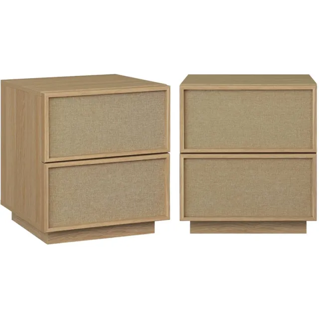 sweeek Set van 2 nachtkastjes met hout-effect en stof 2 laden - kuba Naturel