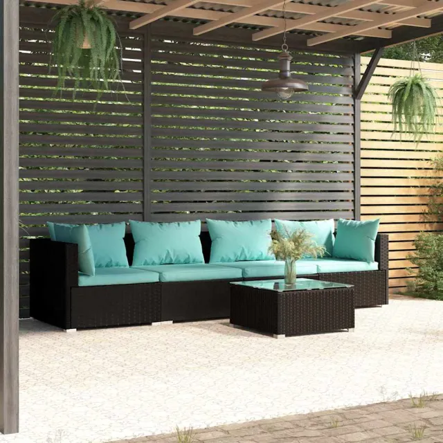 vidaXL 5-delige Loungeset met kussens poly rattan zwart, foto 2