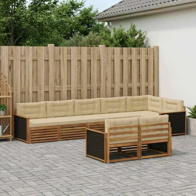 vidaXL Buiten bankenset 8 st 8-zits Natuurlijk en Beige