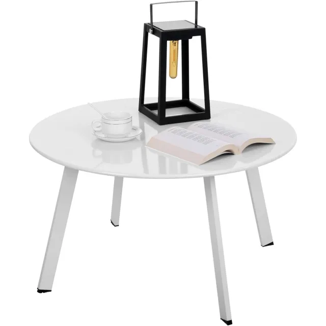 Ibenzoa Stijlvolle ronde metalen bijzettafel met verstelbare poten voor binnen en buiten, wit, 70 x 40 cm