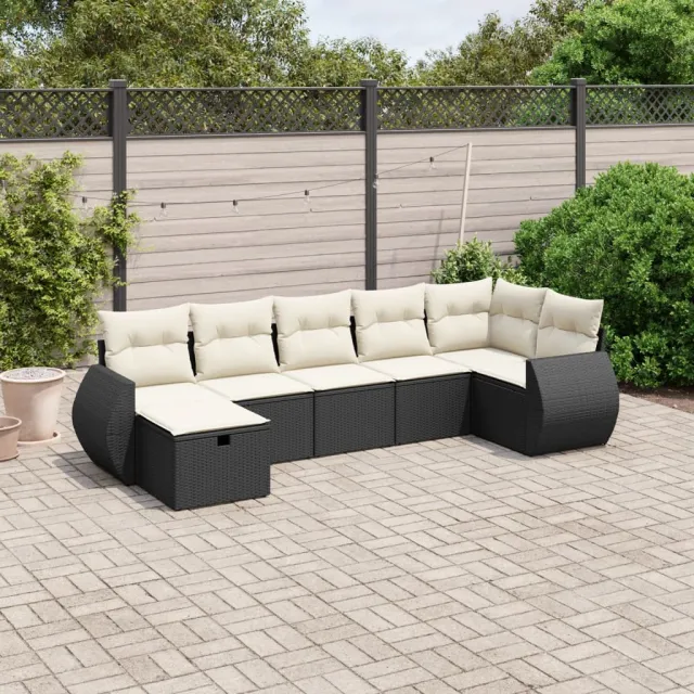 vidaXL 7-delige Loungeset met kussens poly rattan zwart, foto 2
