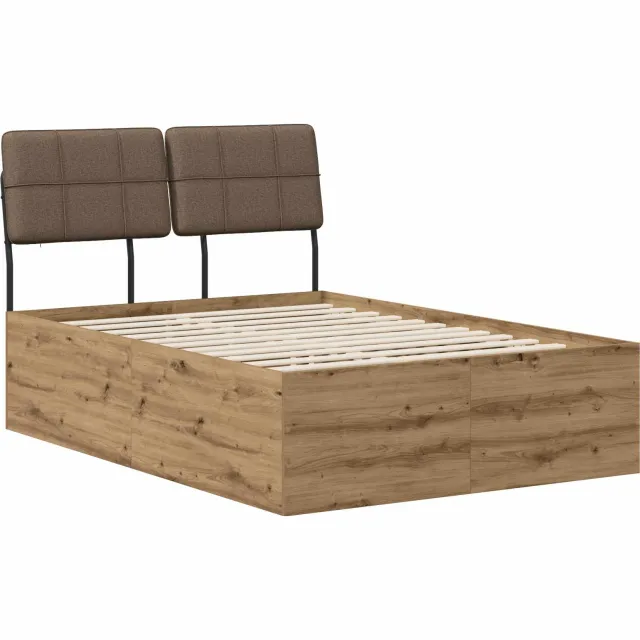 vidaXL Tweepersoonsbed met hoofdbord Artisan eiken en taupe Bruin
