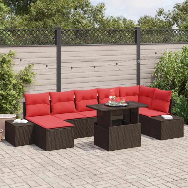 vidaXL Tuin Sofa Set 8 st Bruin en Rood poly rattan, foto 2