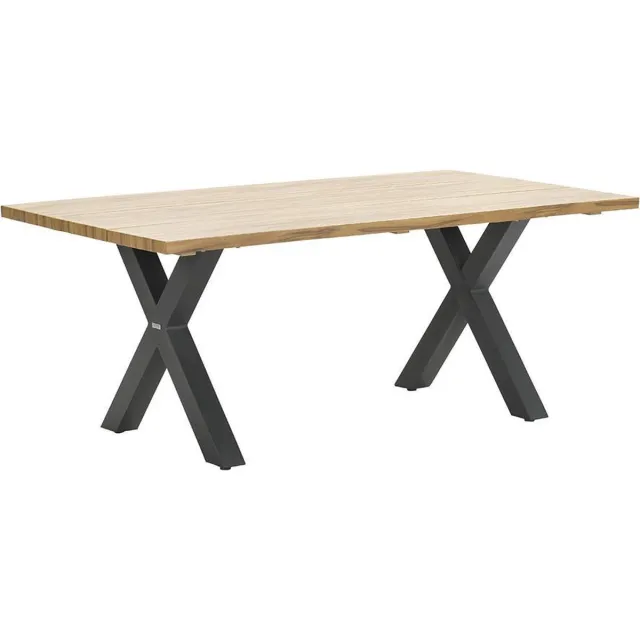 Garden Impressions Zeus dining tafel 220x100 - X-stijl -carbon black/teak look Bruin