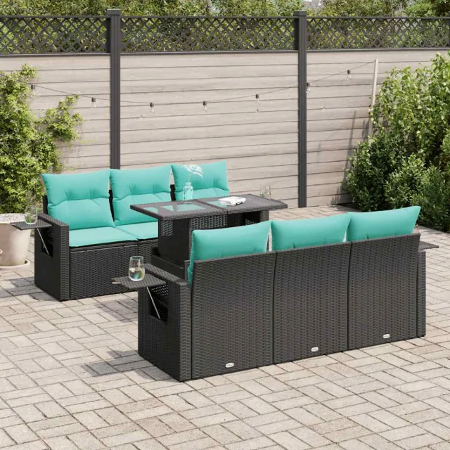 vidaXL 7-delige Loungeset met kussens poly rattan acacia zwart, foto 2