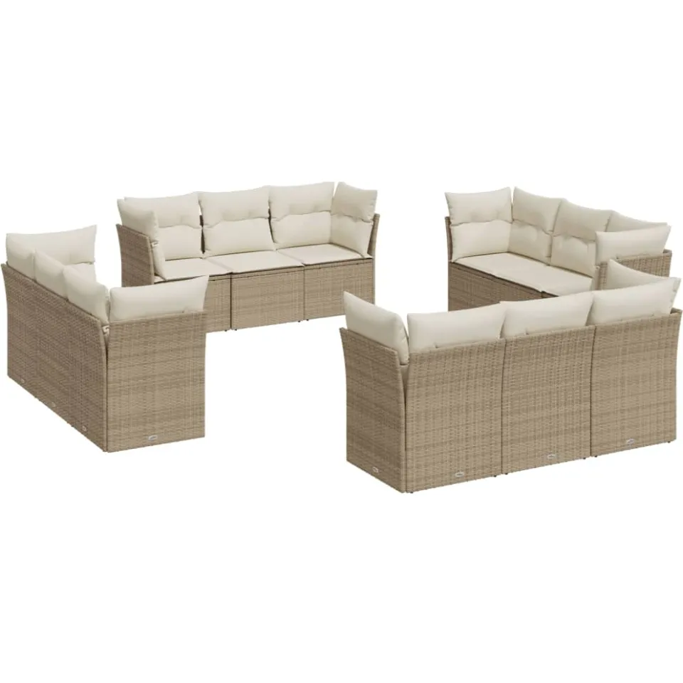 vidaXL 12-delige Loungeset met kussens poly rattan beige