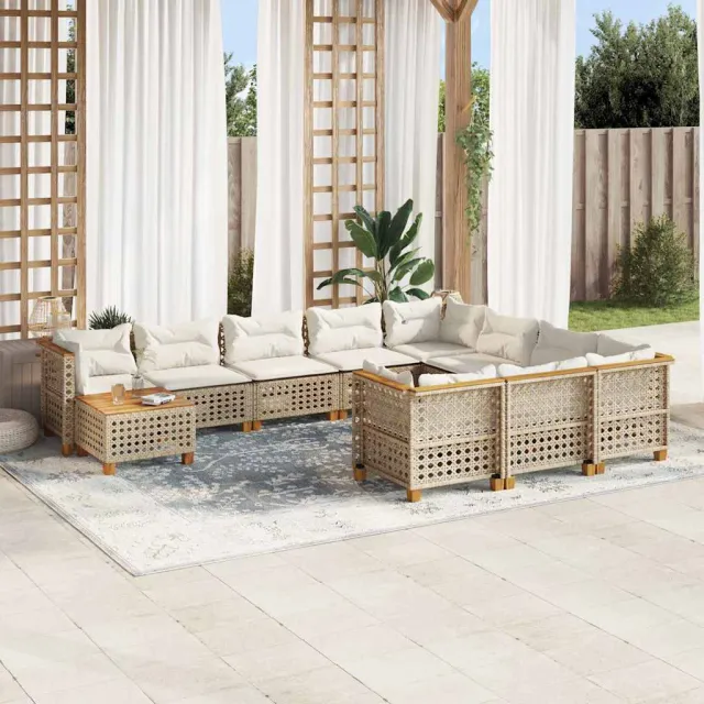 vidaXL 11-delige Tuinset met kussens poly rattan beige, foto 2