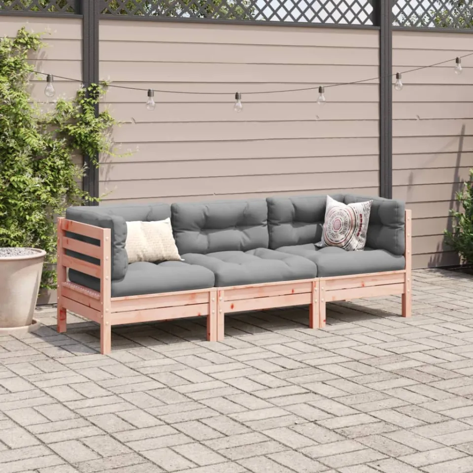 vidaXL 3-delige Loungeset met kussens massief douglas vurenhout bruin, foto 3