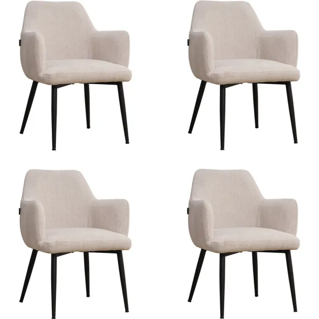 Bronx71 Scandinavische eetkamerstoel Lars beige gerecyclede stof - Eetkamerstoelen set van 4 - stoel