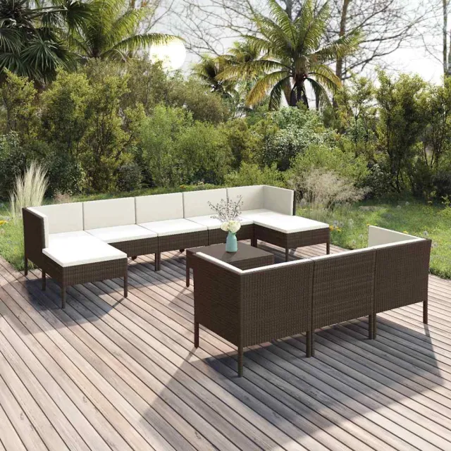 vidaXL 11-delige Loungeset met kussens poly rattan bruin, foto 2