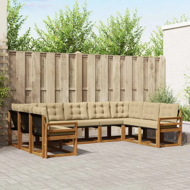 vidaXL Buiten bankenset 9 st 9-zits Natuurlijk en Beige