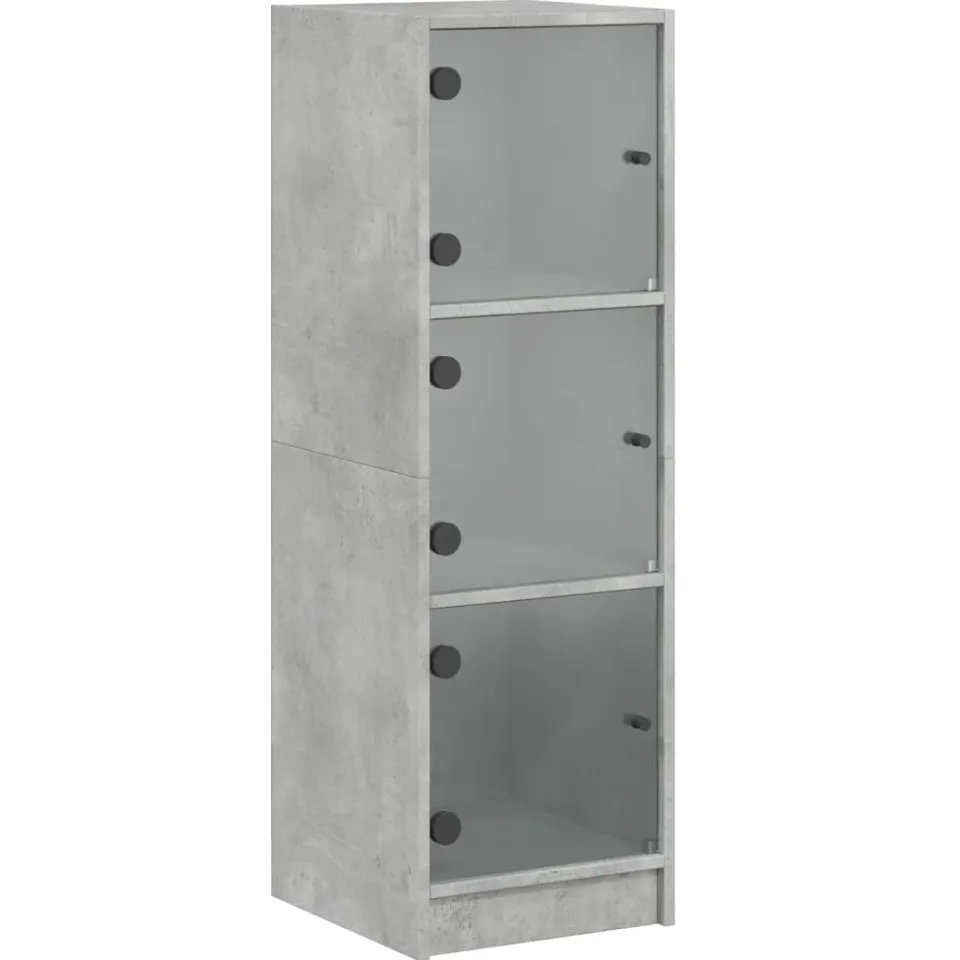 vidaXL Hoge kast met glazen deuren 35x37x109 cm betongrijs