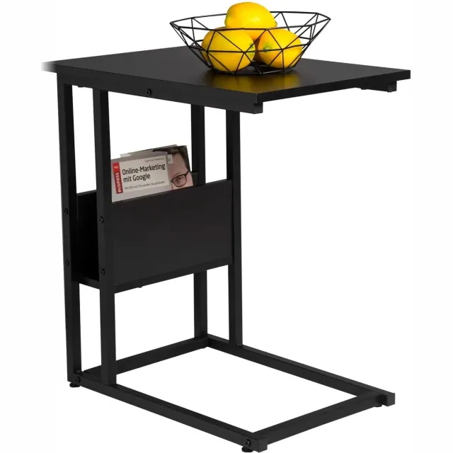 Klarven Bijzettafel Bank Zwart - Bijzettafeltjes Woonkamer - Bijzettafel - Metalen Frame - Krasbestendig Blad - Met Opbergplank - B55xd36xh59,5cm