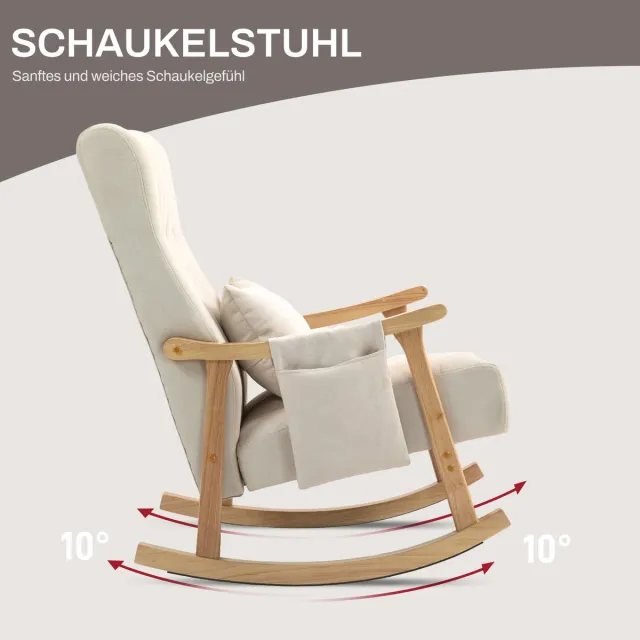 HAUSS SPOLE Fauteuil Schommelstoel Met Lendenkussen En Zijvak Gevoerde Zitstoel Voor Woonkamer En Slaapkamer In Beige Stoffen Uitvoering
