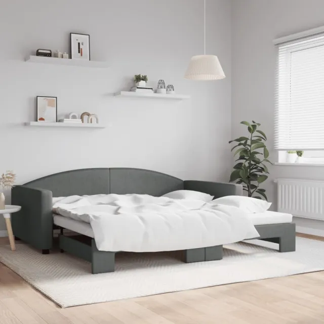 vidaXL Slaapbank met onderschuifbed 100x200 cm stof donkergrijs grijs