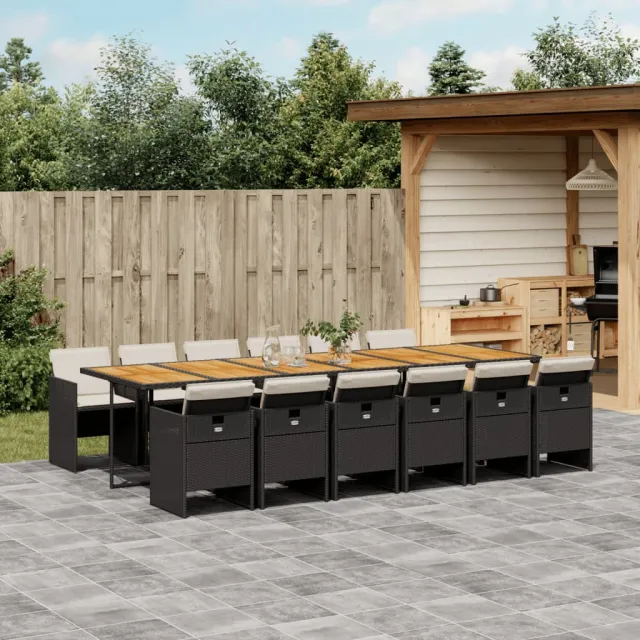 vidaXL 13-delige Tuinset met kussens poly rattan zwart
