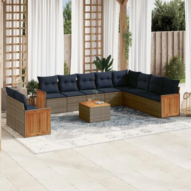vidaXL 11-delige tuinbankset met kussens, grijs polyrotan, foto 2