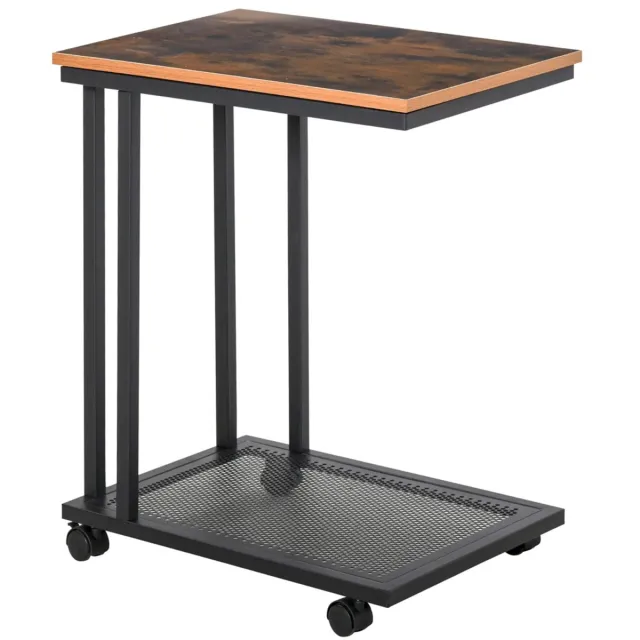 Sweiko C-vormige bijzettafel - met wielen - Salontafel - Metalen frame - Industrieel design - Zwart + walnoothout