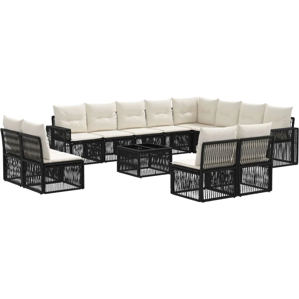 vidaXL Tuinbankenset 13 st 12-zits Zwart en Cream Wit poly rattan, foto 3