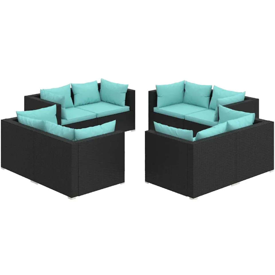 vidaXL 8-delige Loungeset met kussens poly rattan zwart, foto 3