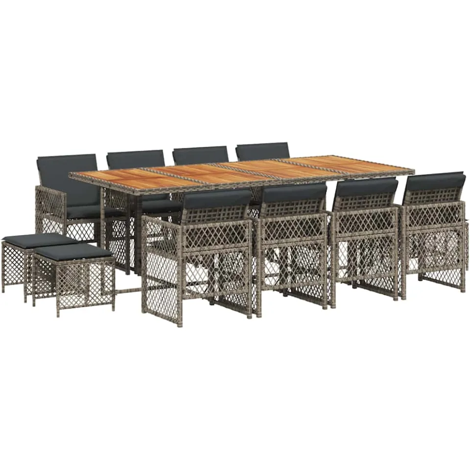 vidaXL 13-delige Tuinset met kussens poly rattan grijs
