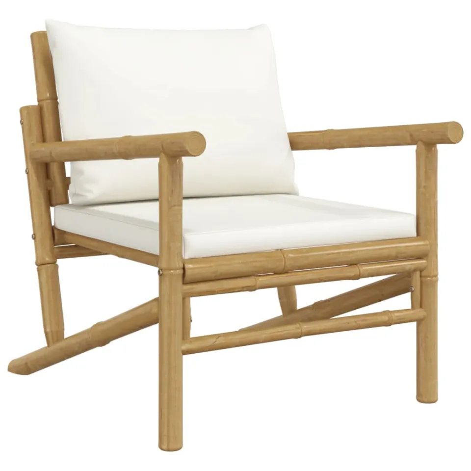 vidaXL 3-delige Loungeset met kussens bamboe crèmewit, foto 3