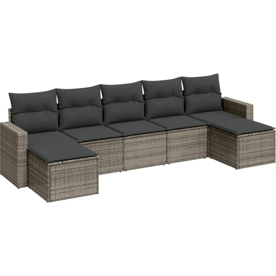 vidaXL 7-delige Loungeset met kussens poly rattan grijs, foto 3